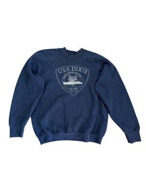 USS Dixie Crewneck Sweatshirt VTG L Mens Navy Blue Cotton Blend USA 1940-1982